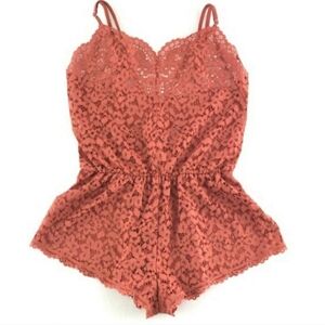 PINK Victoria's Secret Lace Romper in Coral